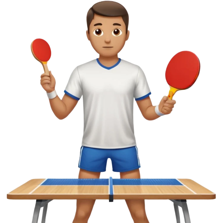 Guy playing ping pong on a 4x8 wooden table emoji