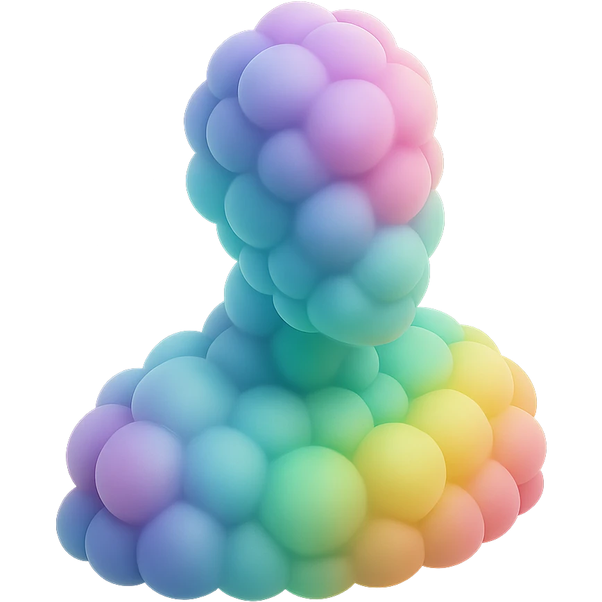 person made entirely of multicolored convex clouds, shoulder up, front view, matte glass style emoji