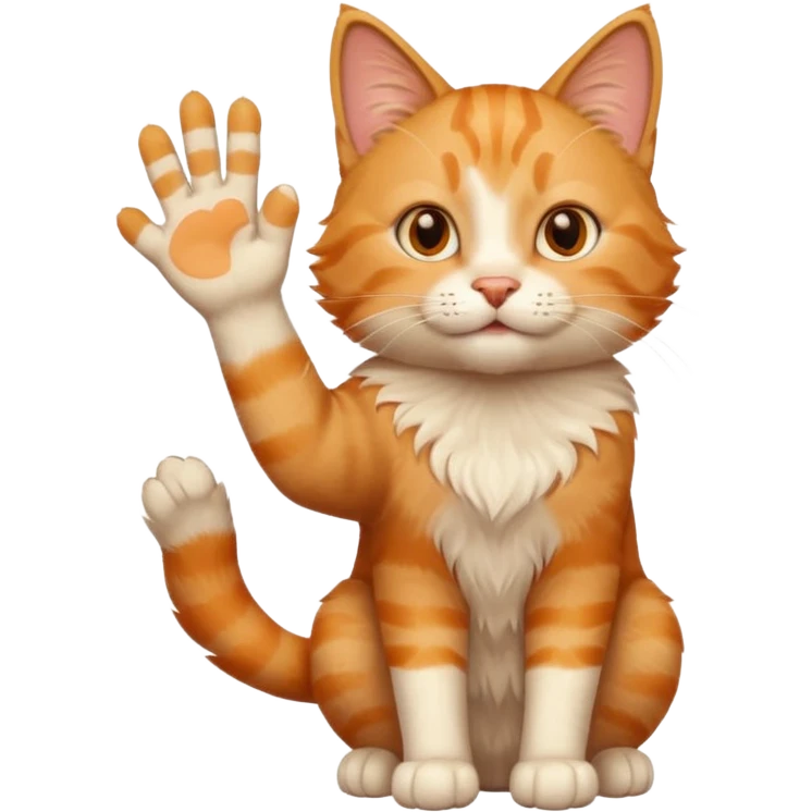 The cat says hello and waves his paw emoji