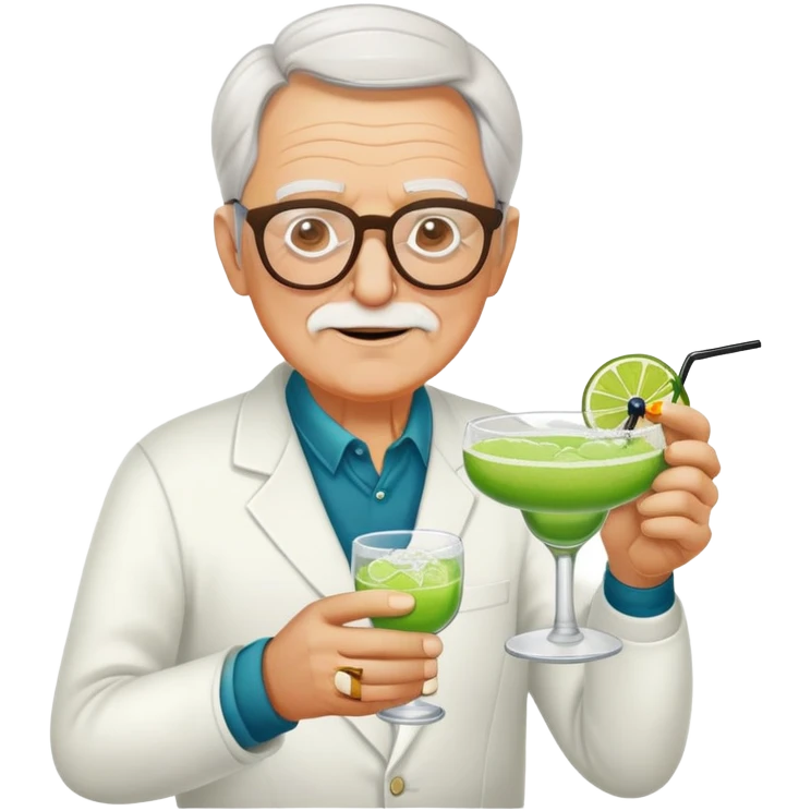 Old white man with glasses putting a pill into a margarita  emoji