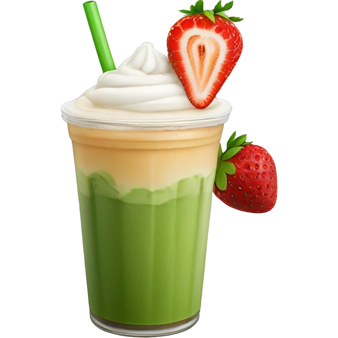 Iced tea matcha latte with strawberries on top  emoji