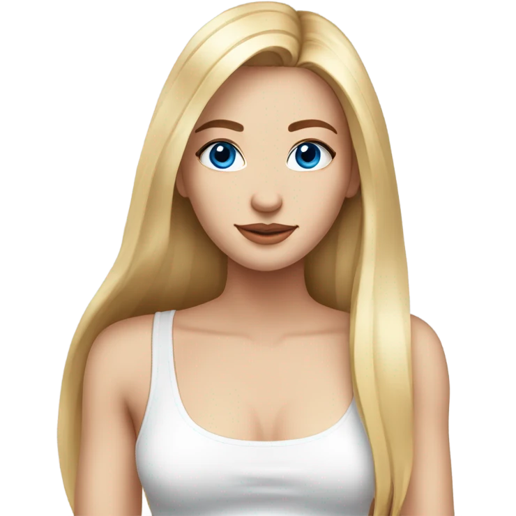 beautiful woman, long straight blonde hair, blue eyes, white tank top emoji