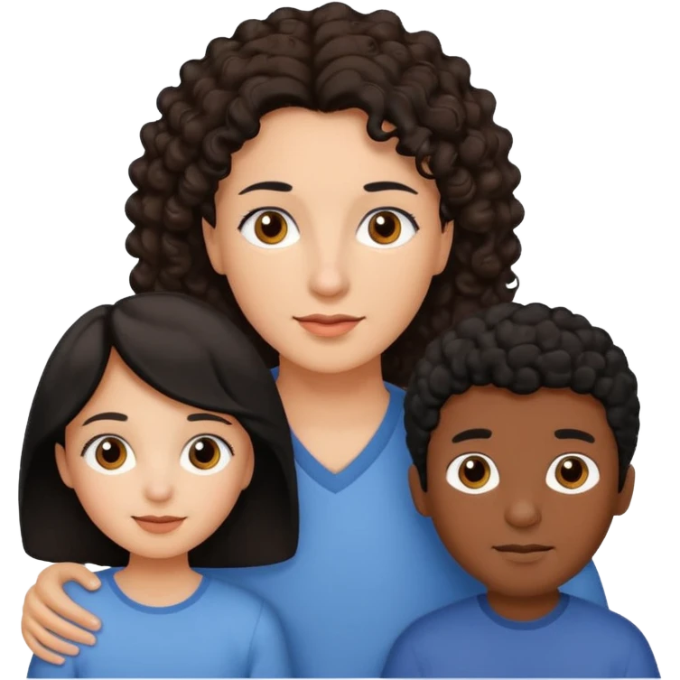  family, mom has brown eyes black hair brown skin, dad is white with brown curly hair and two kids boy and girl who are a mix of the two parents emoji