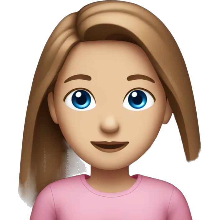 pretty girl with blue eyes and long brown hair and a pink shirt emoji