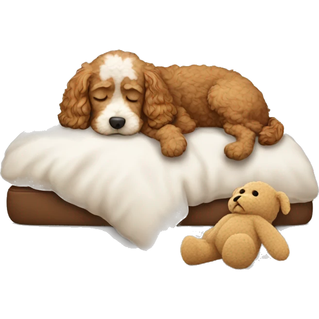 Cockapoo dog sleeping with a teddy emoji