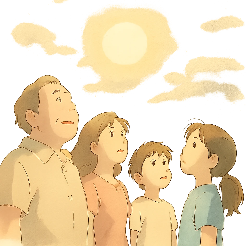 people looking up at the sun, soft colors emoji