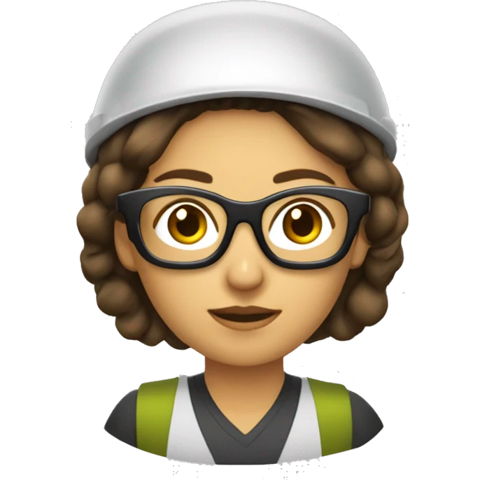 mujer con gafas, piel banca, cabello castaño al hombro, casco de ingeniería emoji