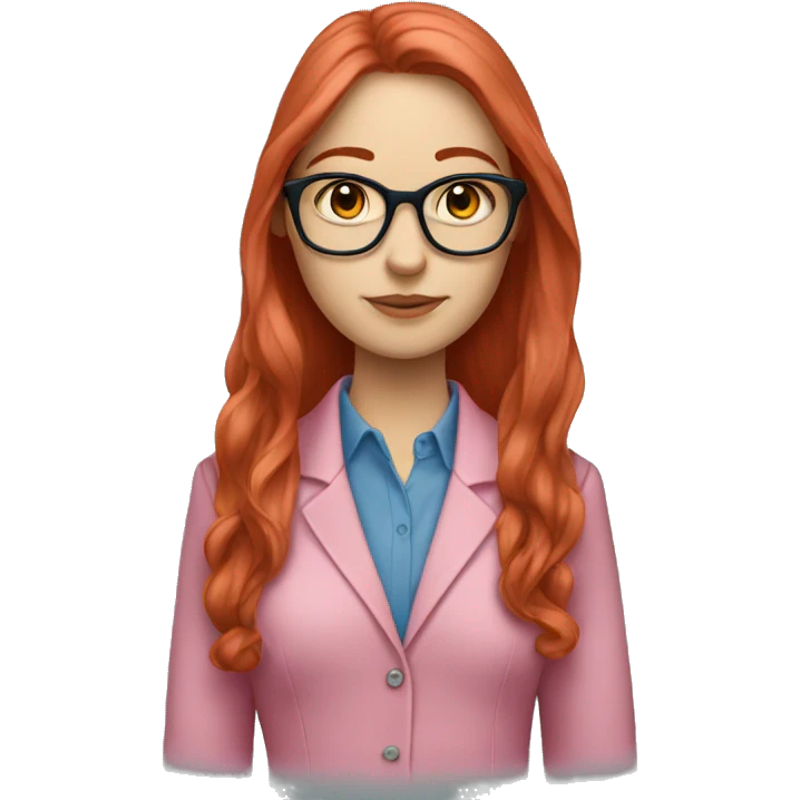 White-girl-with-long-hair-red-head-eyes-blue-wearing-glasses-blouse-formal-pink emoji