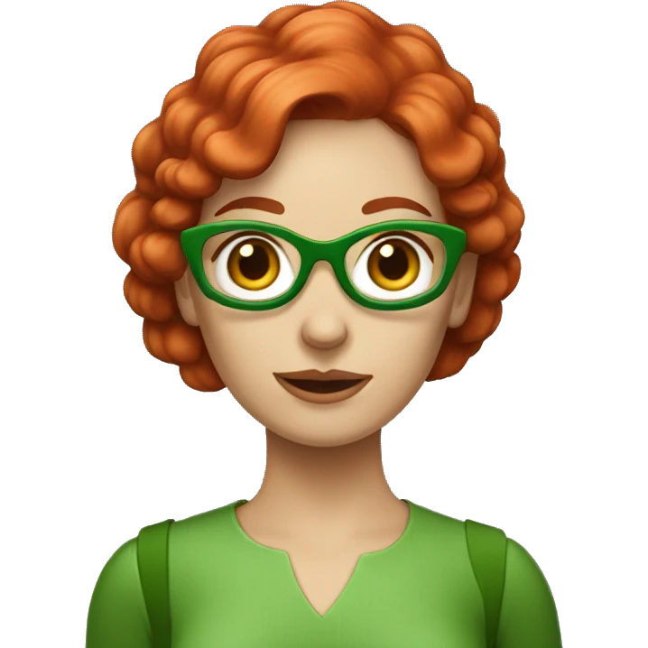 red hair female english teacher with green face, with mushroom hairstyle emoji