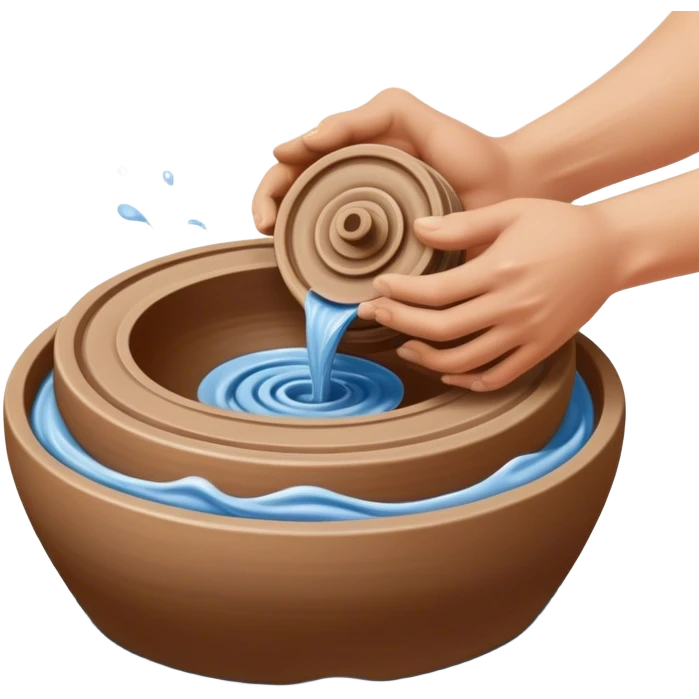 Cinematic Realistic image of a ceramic pottery wheel in action, with skilled hands shaping wet clay into a graceful form, featuring intricate details of swirling textures and gentle water splashes, illuminated by soft, artisanal lighting emoji