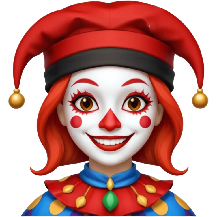 Jester female, black and red and white emoji