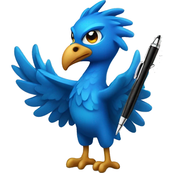 Blue phoenix holding a pen emoji
