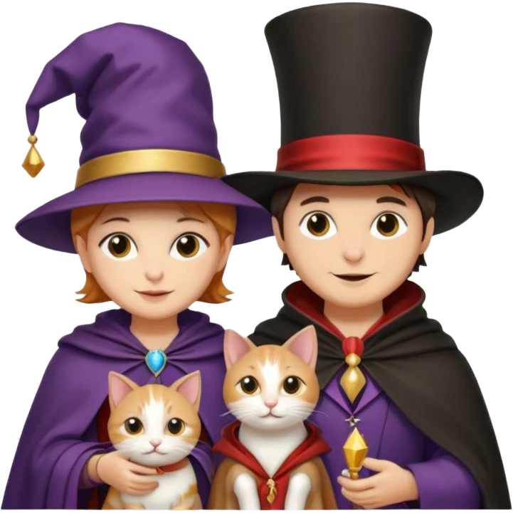 magician couple and their pet cat emoji