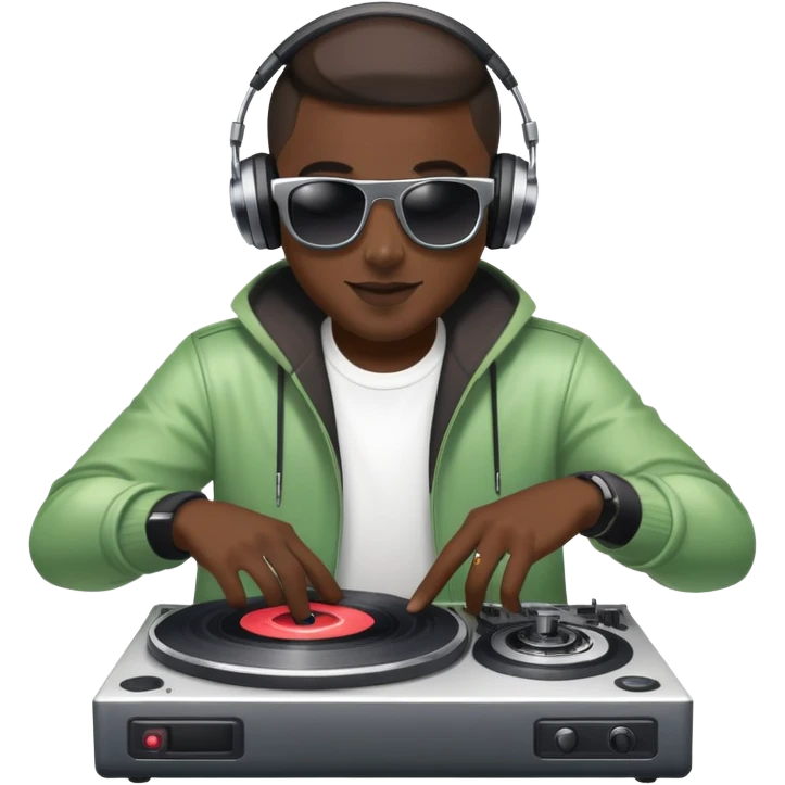 playful DJ with sunglasses and a turntable emoji