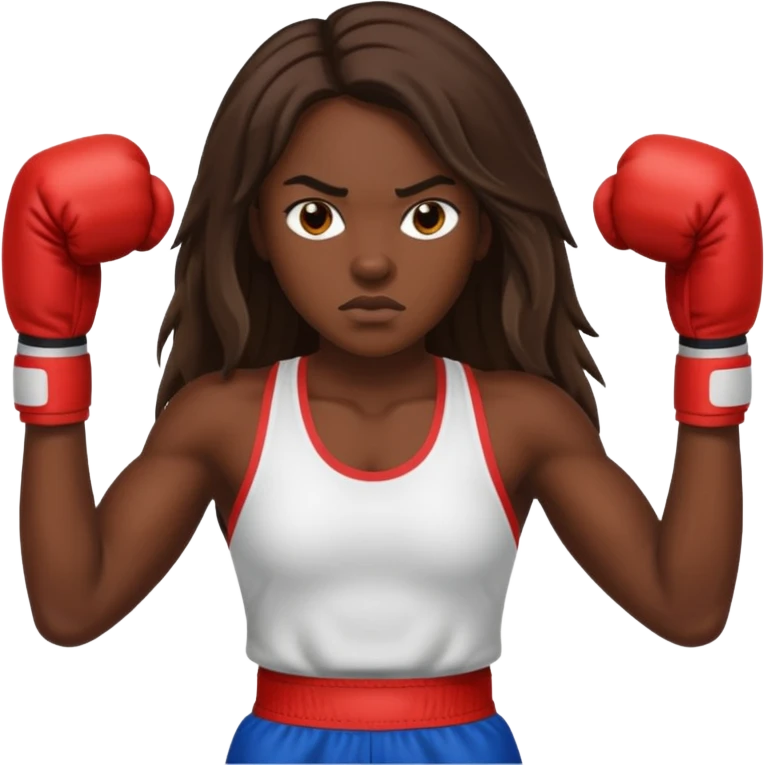 dark skin female boxer long hair emoji