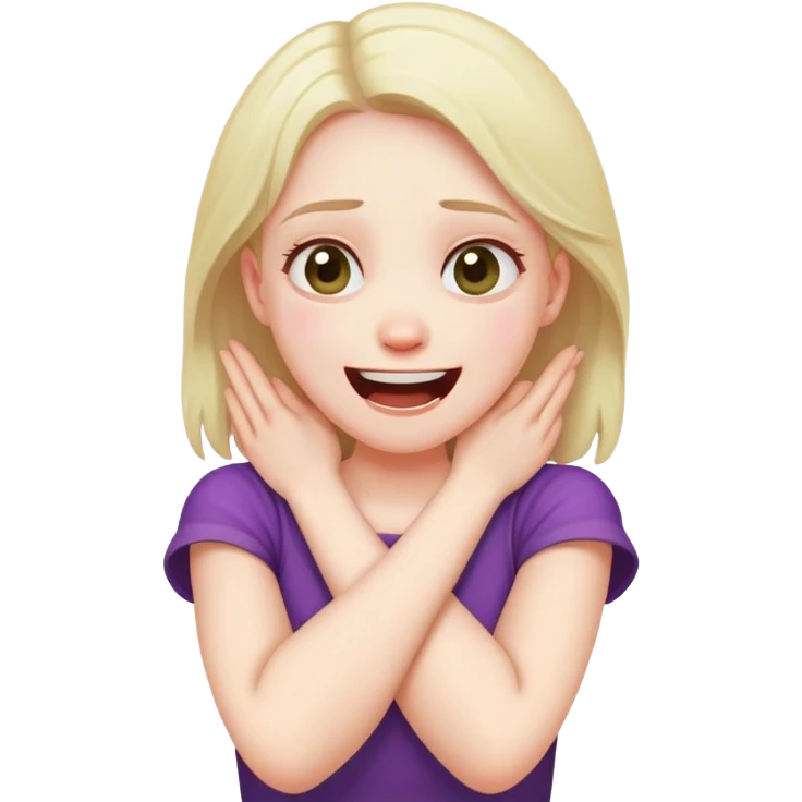 girl crossed arms holding neck scared laughing emoji