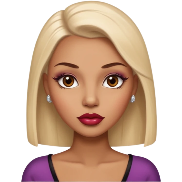 Glamourous, light brown skin tone, very beautiful woman, with big plump lips, long long lashes, with shaved head, brown eyes emoji