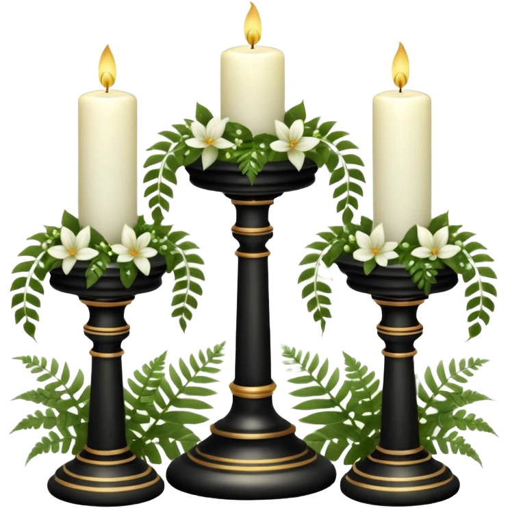 Aesthetic scenic beautiful gorgeous pretty elegant sparkly shiny scene of Candles white and with flowers and marble pedestals and lush vines and ferns emoji
