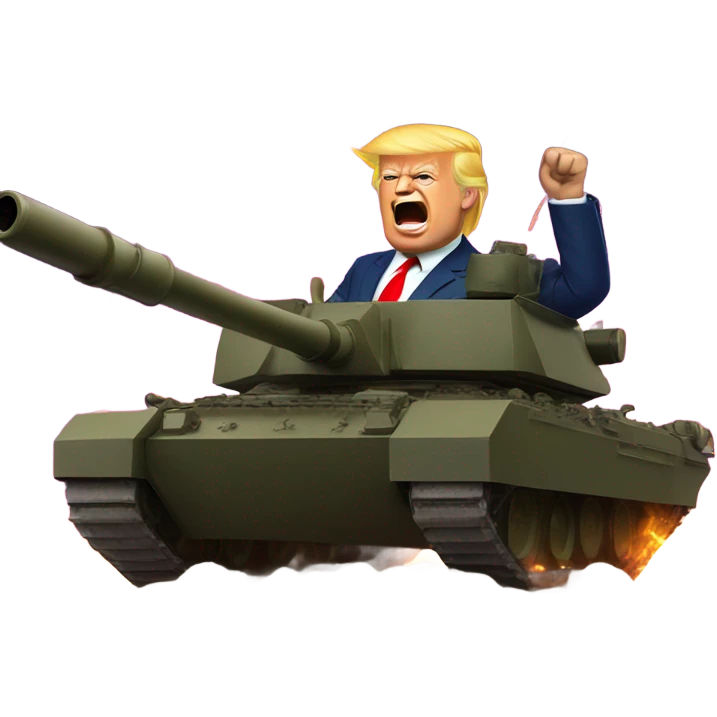 Trump with fireworks on top of tank emoji