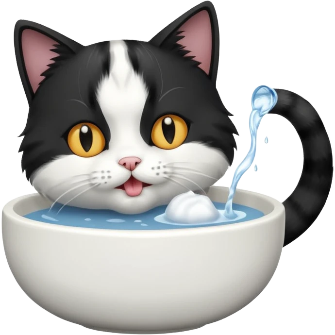A water bowl with a cat drinking emoji