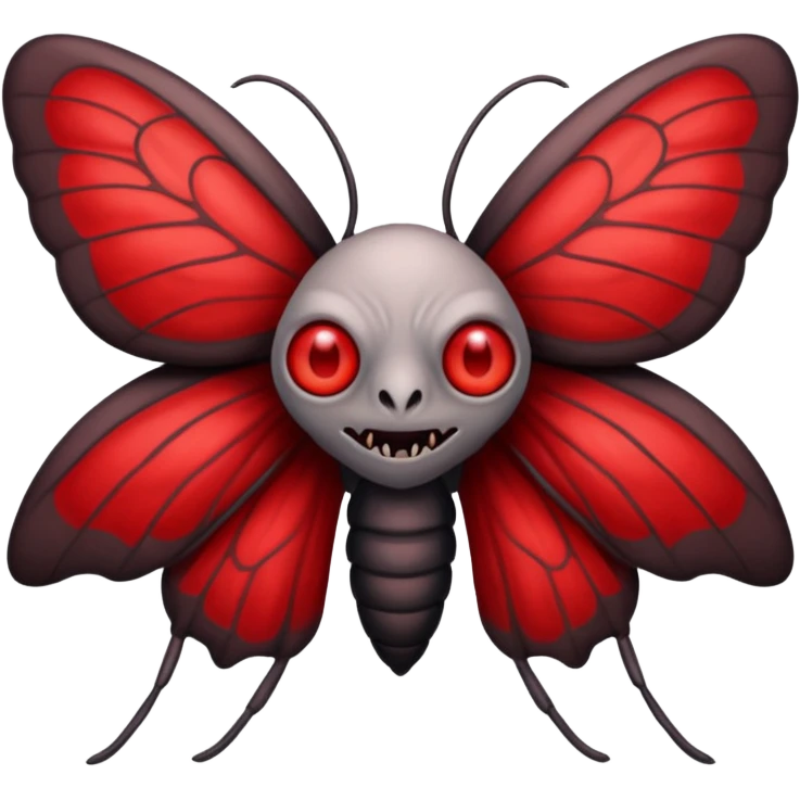 Create a scary emoji of the Mothman from point plesant west virginia with bright red eyes and as depicted in the legend. Make it less bird like and more Moth / Human hybrid emoji