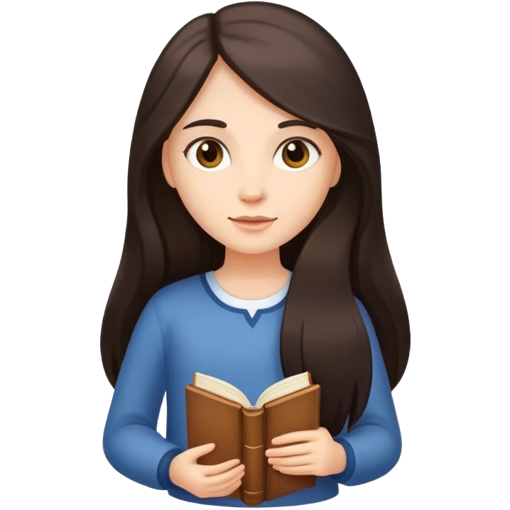 girl with fair skin and long dark hair holding a  book emoji