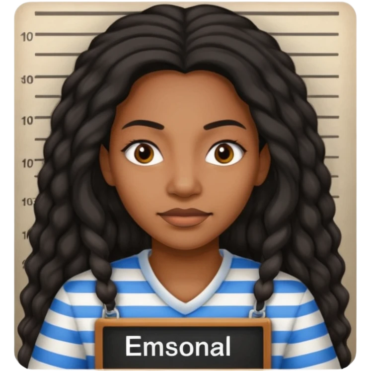 prisoner long haired black woman mug shot emoji