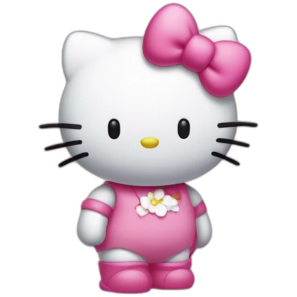 hello kitty standing next to kirby emoji