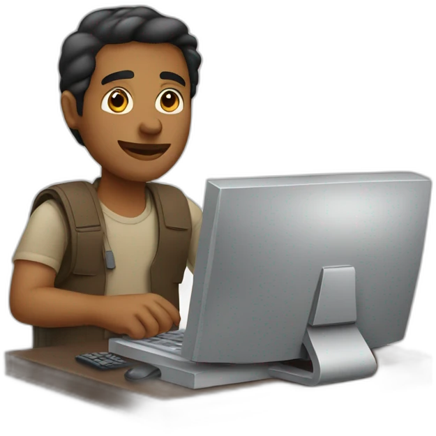 Brown man with computer and money emoji