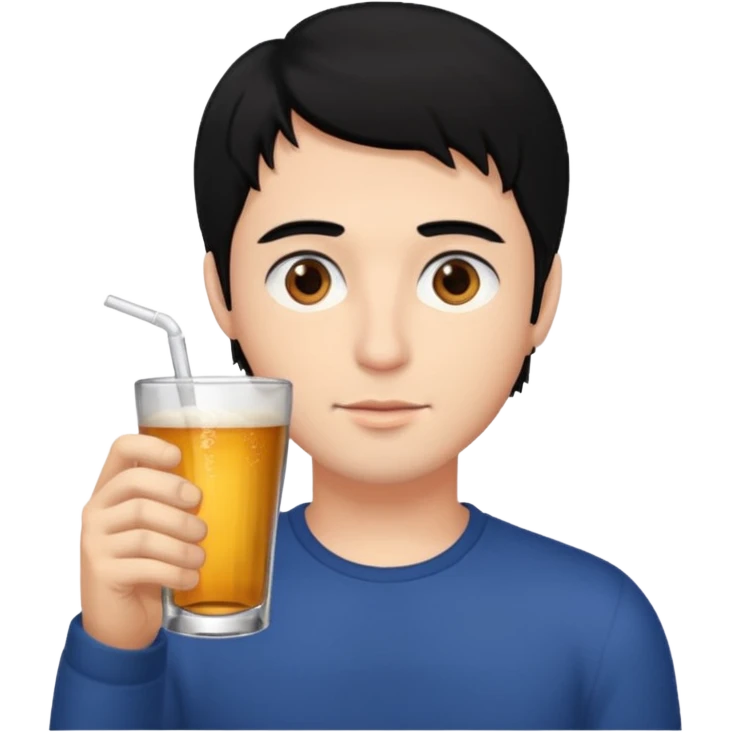 Guy with black hair brown eyes drinking  emoji