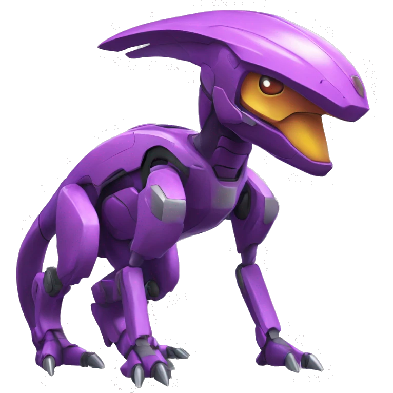 a Genesect-Raptor-Fakémon—hybrid with a futuristic visor-helmet full body emoji
