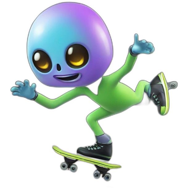 Alien skating 3D emoji