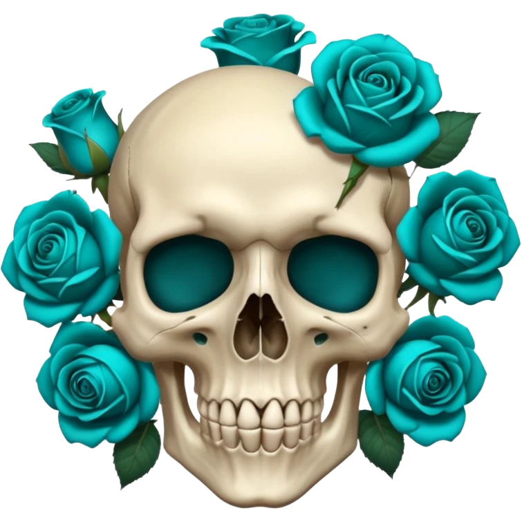 Skull with several teal teal roses on top left emoji