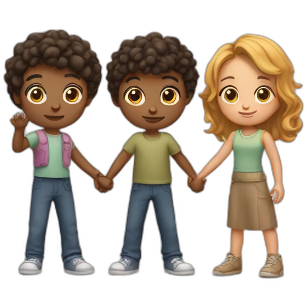3 siblings back to back crossing hands emoji