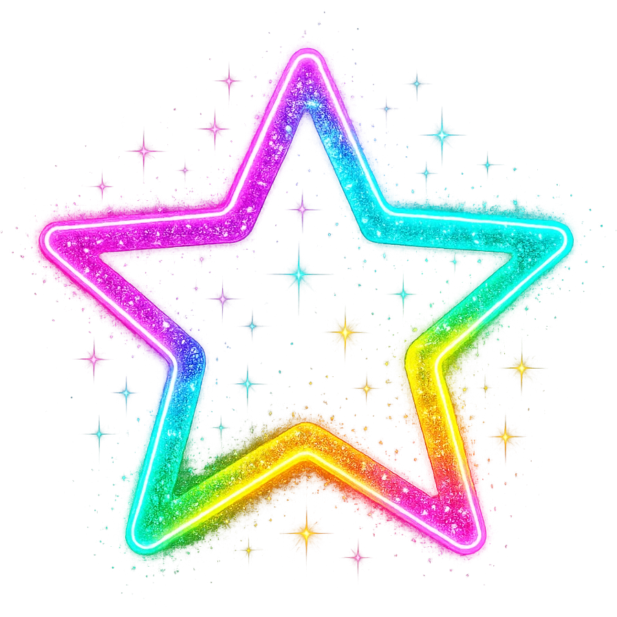 kpop neon star with glitter, bold and trendy emoji