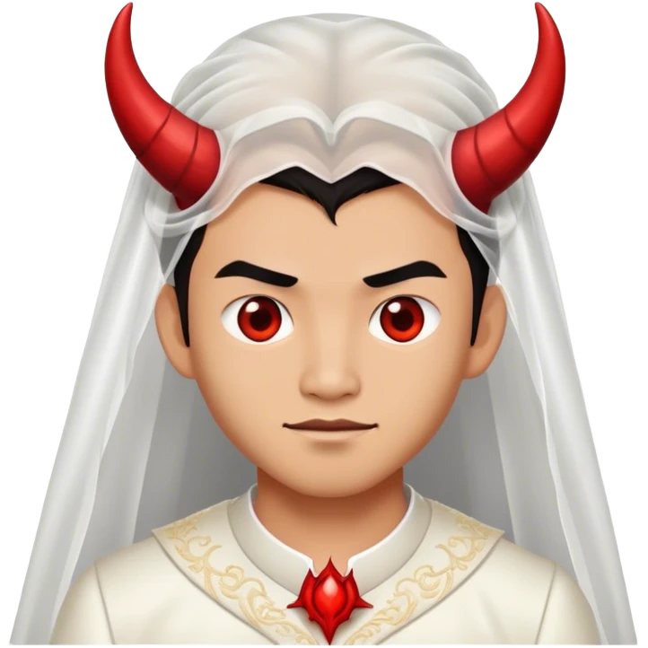 an asian male bride with the face of devil in wedding dress emoji