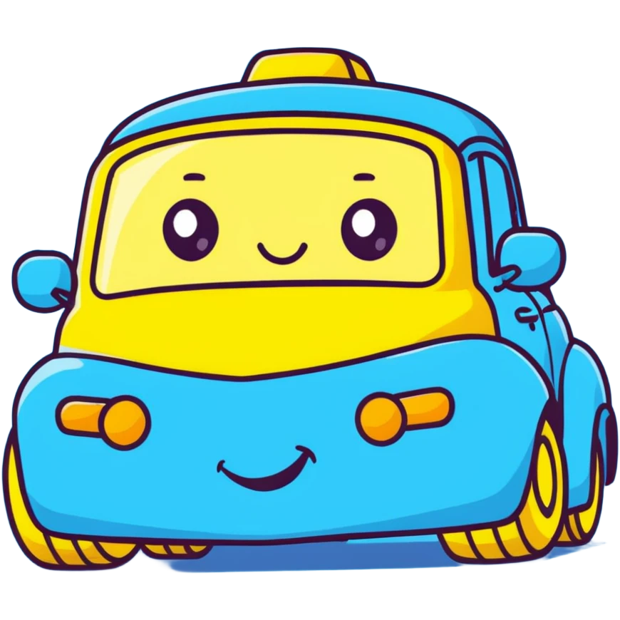 A yellow cartoon toy car with a cute face and rosy cheeks emoji