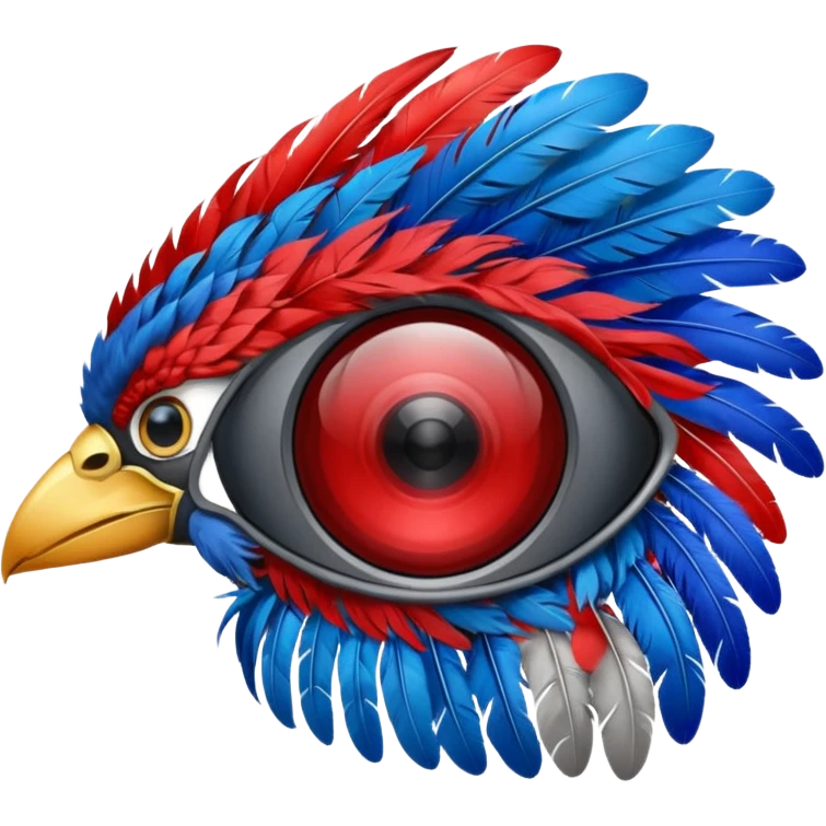 grey eye piece with red and blue feathers emoji