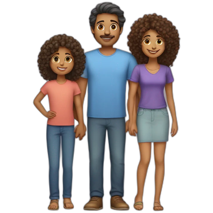 indian family with one daughter curly hair mom curly hair dad straight hair and one son straight hair emoji