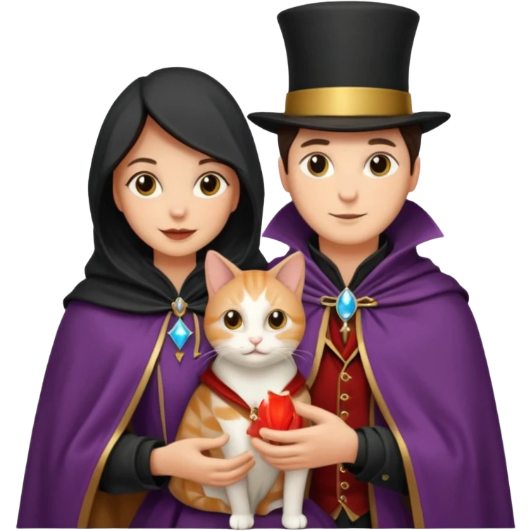 magician couple and their pet cat emoji