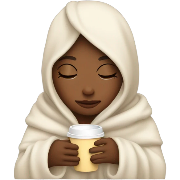 girl inside a blanket sipping coffee eyes closed emoji