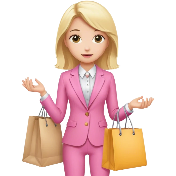 Blond girl pink suit shopping bag emoji