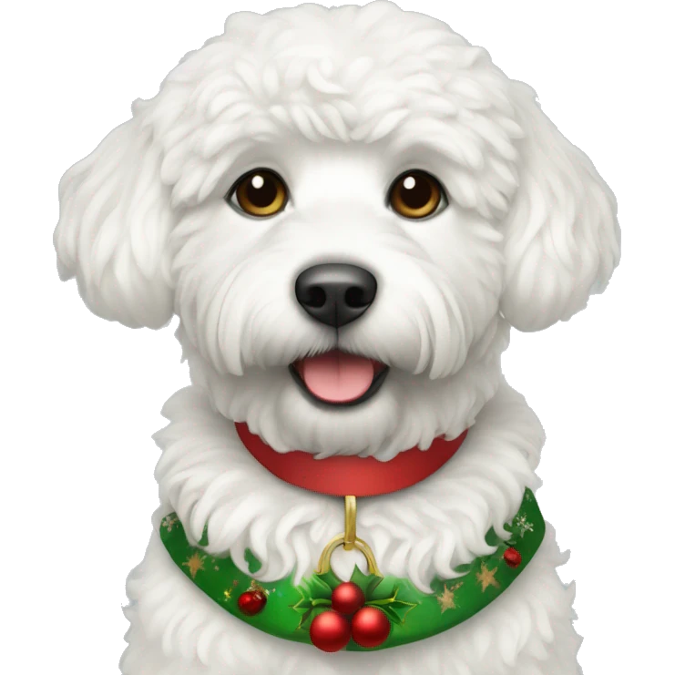 White miniature doodle with Christmas collar  emoji