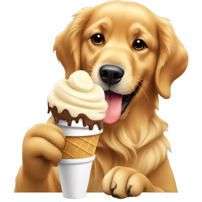 Golden retriever eating ice cream emoji