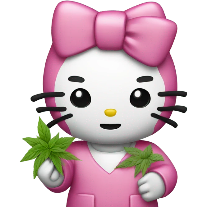 Hello kitty holding Pink herb nug emoji