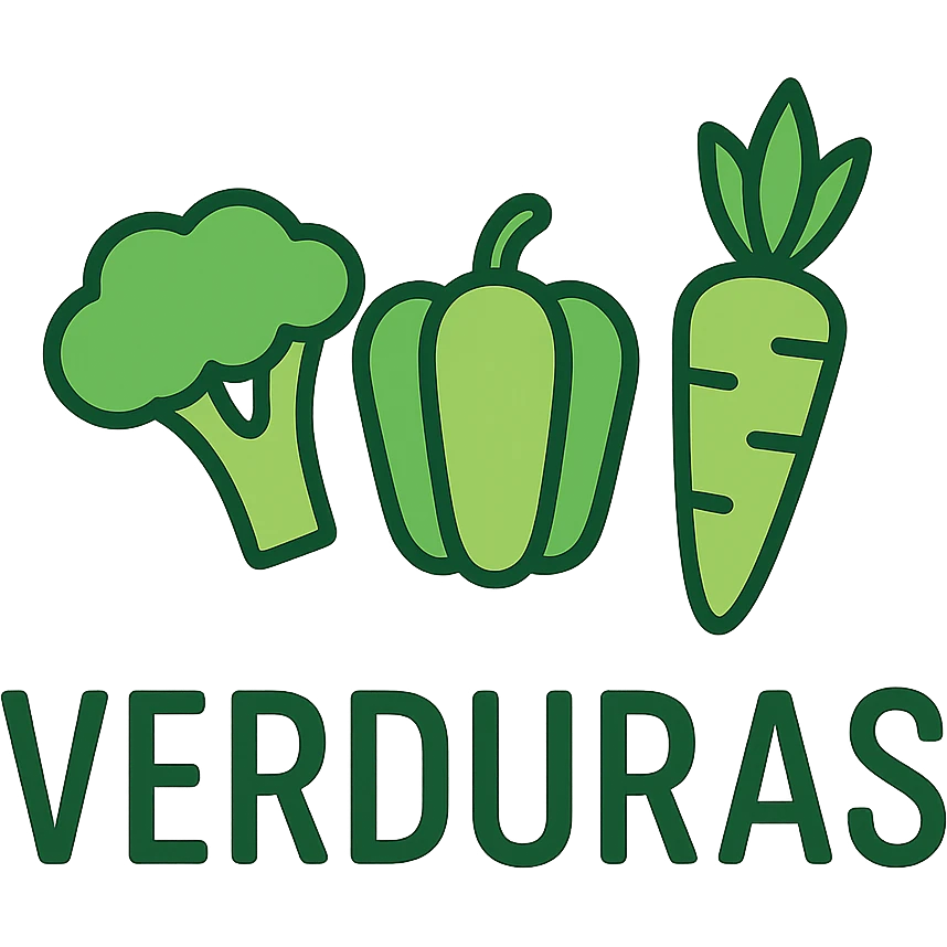 the word VERDURAS in a clean sans-serif font with a green color palette and a stylized vegetable icon above the letter V emoji