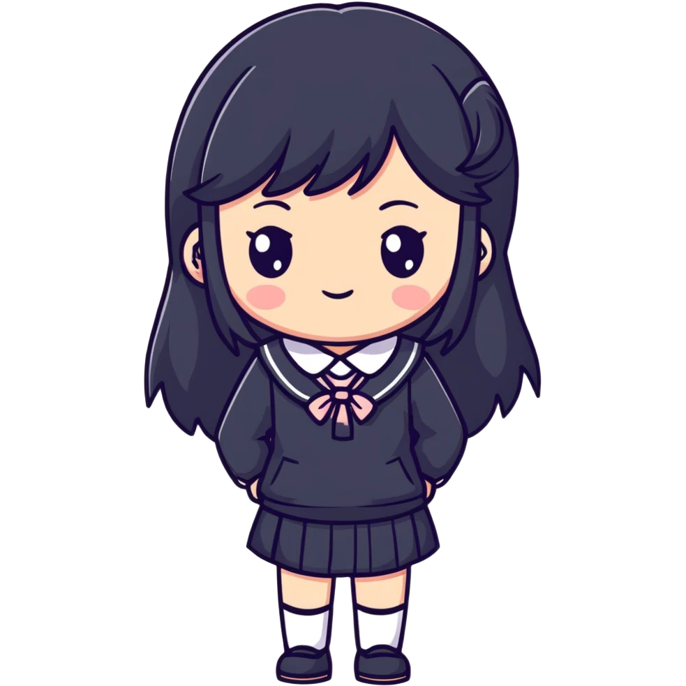 Happy Japanese schoolgirl with long black hair and blushing face emoji