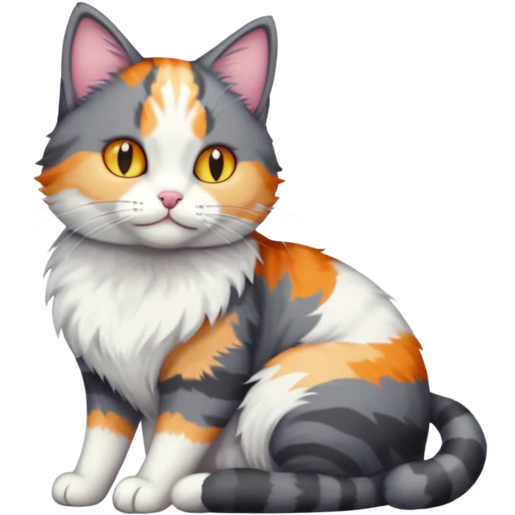 full body dark grey and white cat cuddling a colourful light patched calico + white tabby cat  emoji