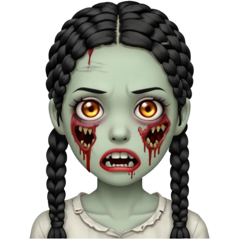 make a zombie half ruined mouth girl with black braids emoji