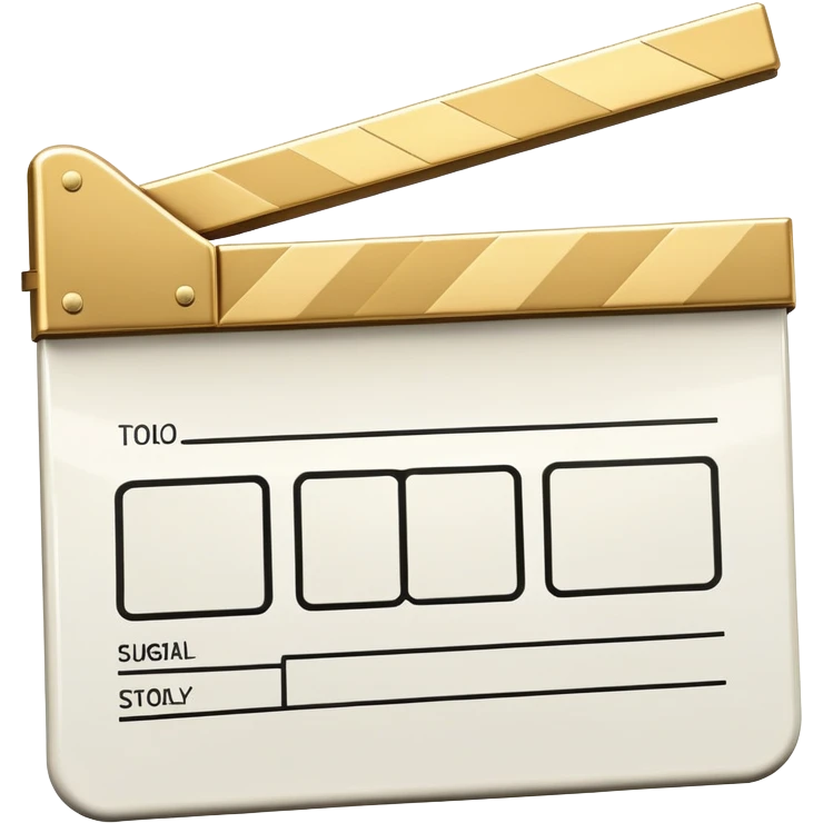 ultra simplified movie clapper with gold and white colors, two simple rectangles with a diagonal line emoji